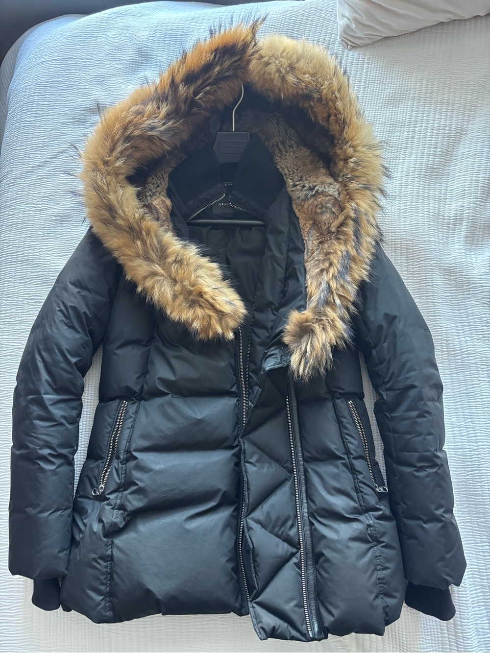 Mackage Black Down Puffer with Fur-Trim Hood
